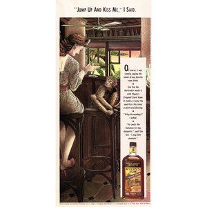 1992 Myers's Rum Original Dark Vintage Print Ad Woman Monkey in Bar Wall Art